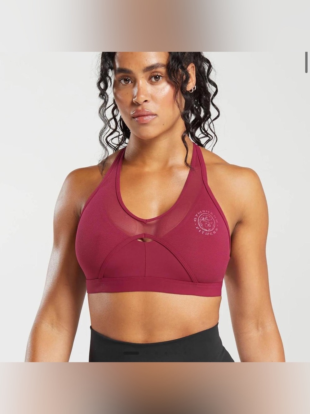 Gymshark Maroon Mesh-Detail Sports Bra
